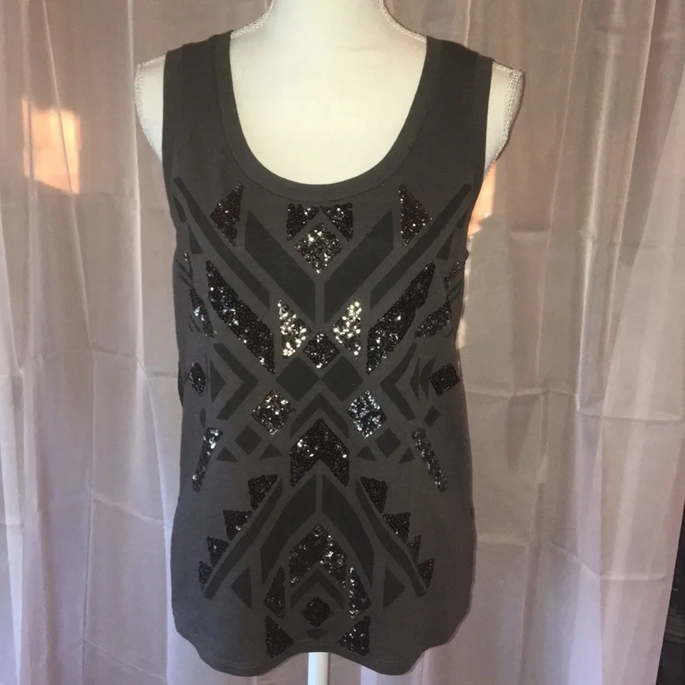 Express | Gray/Black Sequin Tank w/Lace Back | S